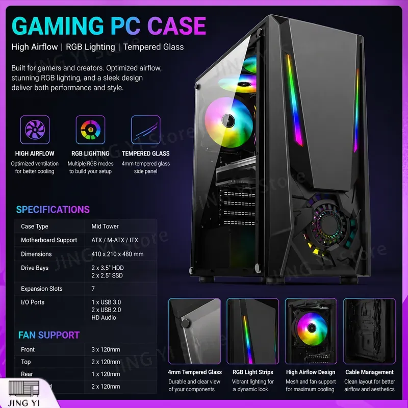 Gaming Hardware And Accessories - Caja de PC para Juegos ATX,
