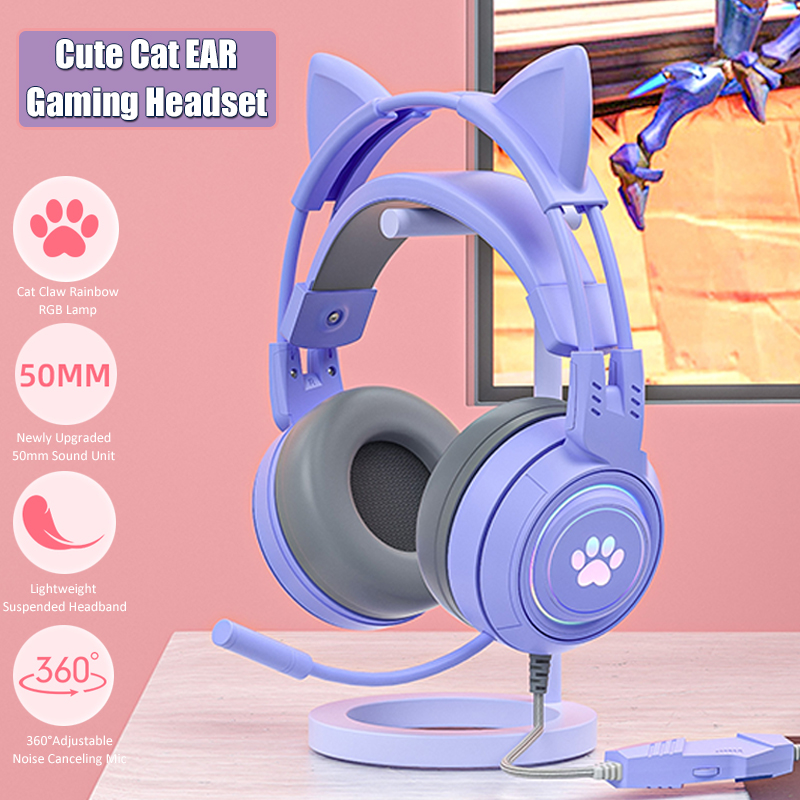 Gaming Setup Accessories Xbox - Auriculares con orejas de gato para